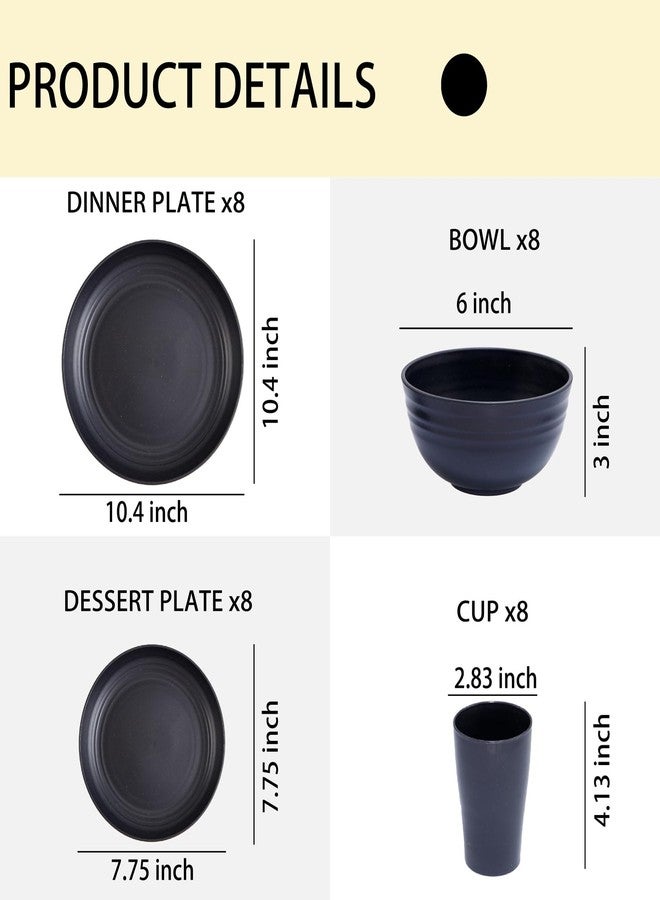 Supernal Wheat Straw Dinnerware Sets,Plates and Bowls Set, Dish Sets for 8, Unbreakable Plate for 8 Dishwasher Safe,Reusable Dinnerware Black-16pcs Plates, 8pcs Bowls, 8pcs Cups. - Image 2